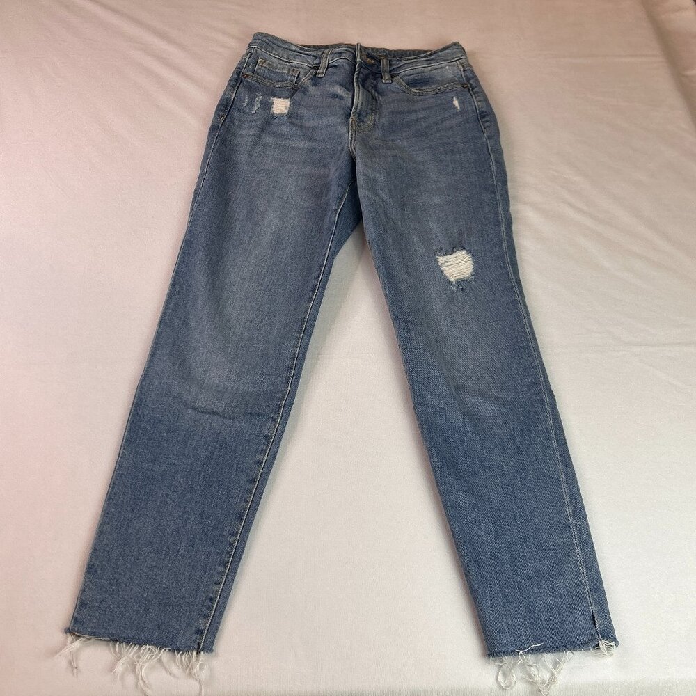 Old Navy Women's OG Straight Leg Distressed High Rise Blue Jeans